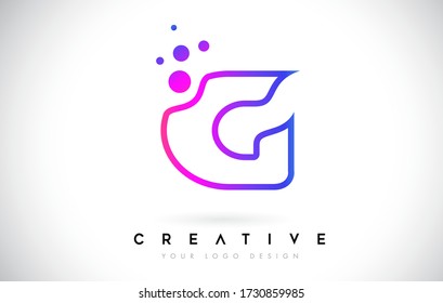 G Bubbles Letter Monogram Line Logo with Purple Violet Dots Modern Icon Design Vector