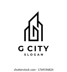 Logotipo de construcción G vectores propiedad inmobiliaria modernas combinaciones simples diseños limpios con color plano y fondo blanco