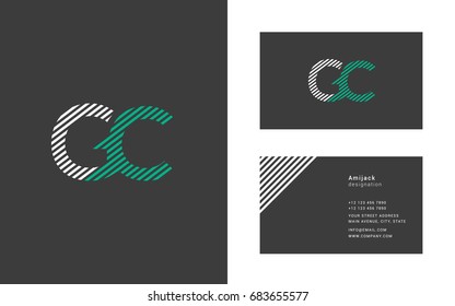 G C  line logo joint letter design with business card template
