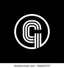 G capital letter made of of three white stripes enclosed in a circle . Overlapping with shadows monogram, logo, emblem. Trendy design.