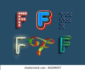 G character set of 6 different styled font, vector