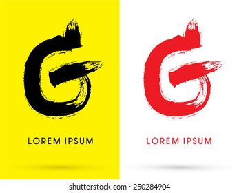 G ,Chinese brush grunge font ,designed using black and red brush handwriting, logo, symbol, icon, graphic, vector.