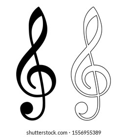 G Clef Musical Icon Vector Black Solid and Outline Isolated on White