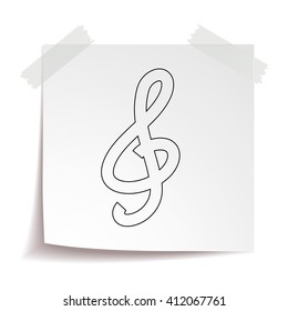 G clef vector line icon isolated on white paper background.