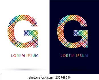 G ,colorful font ,designed using colors line on white and black background, concept wicker,basket ,woven, ribbons,happy,fun,fantasy,logo, symbol, icon, graphic, vector.