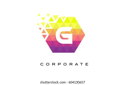 G Colorful Hexagonal Letter Logo Design with Mosaic Rainbow Pattern.