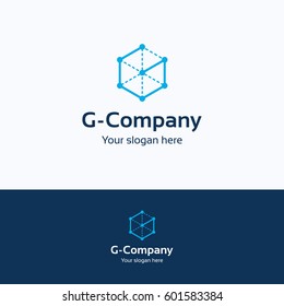 G company construction technology logo, service letter 3D template, cube frame project isolated on white background logo.