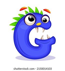 G, Cute Monster. English alphabet with funny monsters. Set of Monster funny cut aphabet with English letter. Colorful cartoon children Education, development of children detailed colorful Illustration