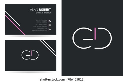 G and D stroke logo vector with business card template