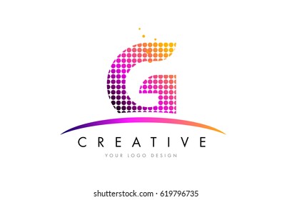 G Dots Letter Logo Design with Magenta Bubble Circles and Swoosh