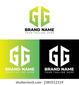 G G Double Letters Polygon Logo, Two letters G G logo design, Minimalist creative vector logo design template