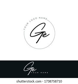 G E GE Initial letter handwriting and signature logo.	