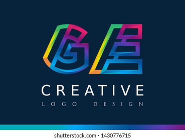 G E  Logo. GE Letter Design Vector with Magenta blue and green yellow color.