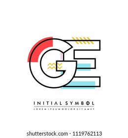 G E Memphis letter style, initial logo template vector full color.