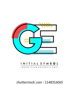 G E Memphis letter style, initial logo template vector full color.
