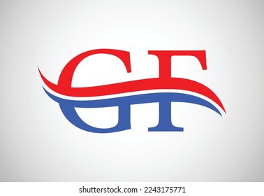 G F letter logo design, with swoosh, Vector design concept
