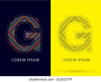 G ,Font , colorful light movement, designed using colorful line and black and white line, graphic vector.