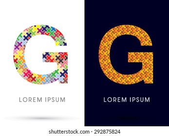 G, Font, designed using Jigsaw puzzle pattern, graphic vector.