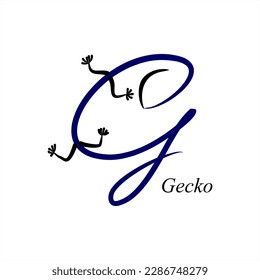 G - Gecko. ABC with animals. A series of letters A-Z. Images of animals. Minimalism. Beautiful letters. Line drawing. logo design initial G combine with an animal.