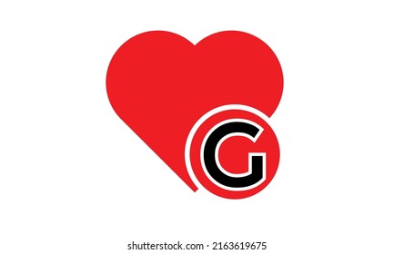 G with Ged love shape. Love letter G logo vector design for valentines day sale background with heart icon.