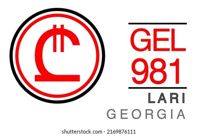 G, GEL, 981, Lari, Georgia Banking Currency icon typography logo banner set isolated on background. Abstract concept graphic element. Collection of currency symbols ISO 4217 signs used in country