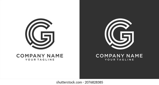 G or GG initial letter logo design concept on black and white background.