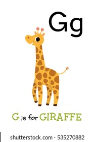G is for giraffe. Flashcard letter G. Learning English vocabulary. Vector illustration.