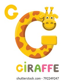 G is for Giraffe. Letter G. Giraffe, cute funny illustration. Animal alphabet