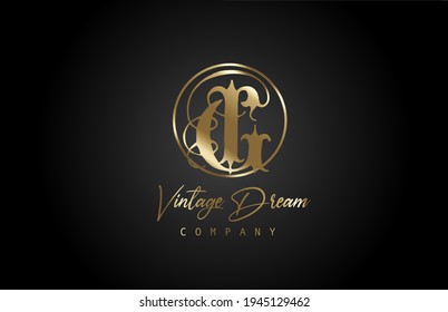 G gold golden alphabet letter logo icon. Vintage design concept for company and business. Corporate identity with black background and retro style