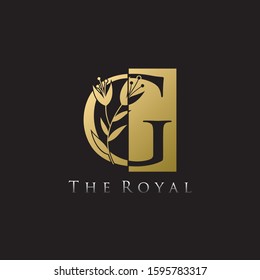 G Gold Letter Logo With Luxury Floral Design. Vintage drawn emblem for book design, brand name, business card, Restaurant, Boutique, Hotel.  