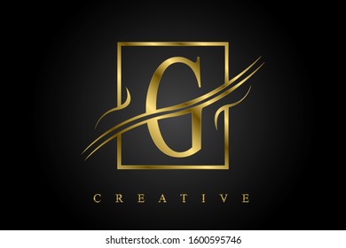 G Golden Letter Logo  Vector Illustration with Gold Metal Texture. Creative Metallic cuted Letter for Company Name, Label, Icon, Cover, Emblem, Print, Textile, Card, casino, brochure or Web Page.