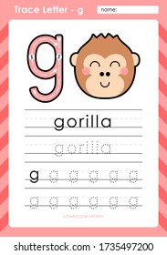 g - gorilla : Alphabet A-Z tracing letters worksheet - Exercises for kids