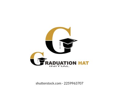 G graduation hat Letter logo template for your branding.