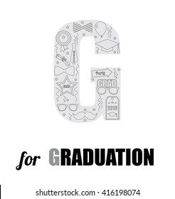 G for Graduation. Graduation thin line icons vector design. Line icon elements for graduation invitation, card, t-shirt print, poster.