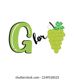 G para uva, letra G e ilustración vectorial de uva, diseño alfabético para niños