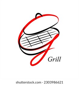 G - Grill. ABC with objects. Series of letters A-Z. Images of objects. Minimalism. Beautiful letters. Line drawing. logo design initial G combine with object.