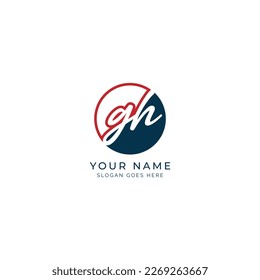 G, H, GH Letra inicial manuscrita y plantilla de imagen vectorial de firma en el logotipo de forma redonda