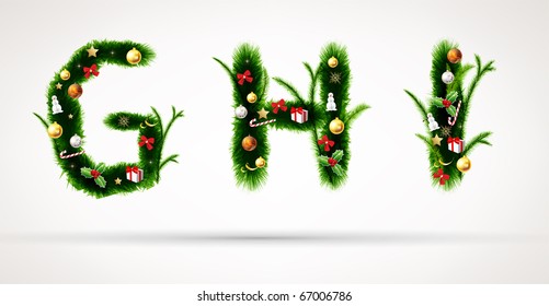 G H I, vector christmas tree font