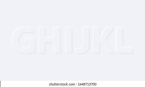 G H I J K L. Vector button letter of alphabet abc. Bright white gradient neumorphic effect character type icon. Internet gray symbol isolated on a background.