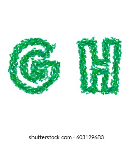 G & H the letters of the English alphabet made in the form of leaves