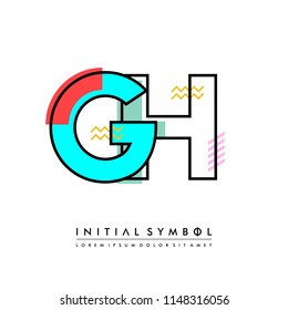 G H Memphis letter style, initial logo template vector full color.