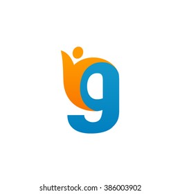 G initial alphabet letter logo with swoosh man, orange blue