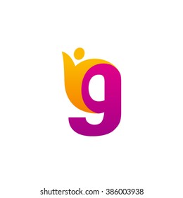 G initial alphabet letter logo with swoosh man, orange purple