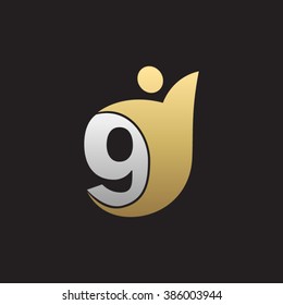 G initial alphabet letter logo with swoosh man, silver gold black background