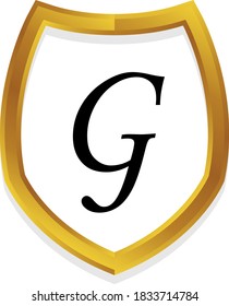 G initial alphabet metallic golden shield frame logo template