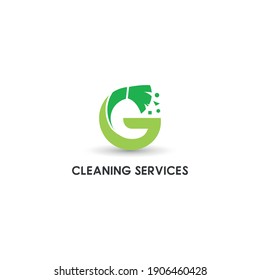 G letra inicial se combina con escoba para el servicio de limpieza, mantenimiento de viviendas, reparación, limpieza, concepto de plantilla de vector de logotipo