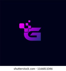 G Initial Letter Logo Design teamplate with Digital Pixels element technology in Purple Colors