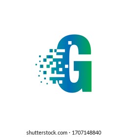 G Initial Letter Logo Design with Digital Pixels in Gradient Colors