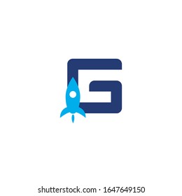 G letra inicial con el logotipo de diseño de cohete, elementos, iconos, símbolos, formas abstractas. Inspiración creativa con estilo plano para empresa, colección de plantillas, promociones de marketing.