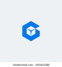 G Initial Logo With Box Icon Inside In Blue Color - Logistics Or Storage Logo Concept.